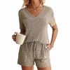 Ekouaer Womens Ribbed Knit Lounge Set Short Sleeve Top and Shorts Sleepwear Pajama Set Two Piece Shorts Outfits Set - 4 of 4