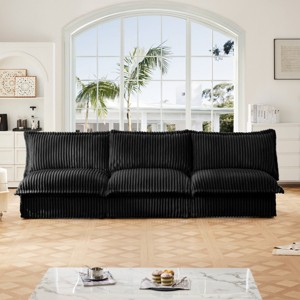 Upholstered Sectional Sofa, Modern 3 Seater Armless Sectional Sofa, Sectional Sofas with Corduroy Fabric and Wood Frame-Cuddlewood - 1 of 4