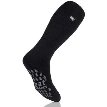 Men's Long Slipper Socks | Size Men's 7-12 - Black With Grey Grip