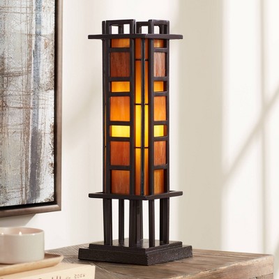 Amber Stained Glass Bronze Mission Style Table Lamp