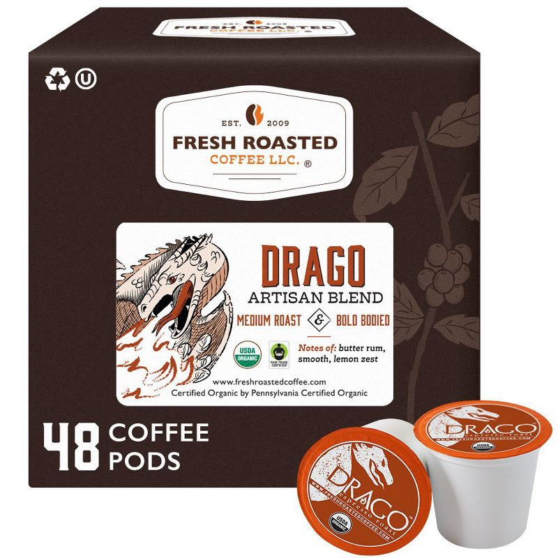 Fresh Roasted Coffee - Organic Drago Artisan Blend Medium Roast Single Serve Pods - 48CT, 1 of 5