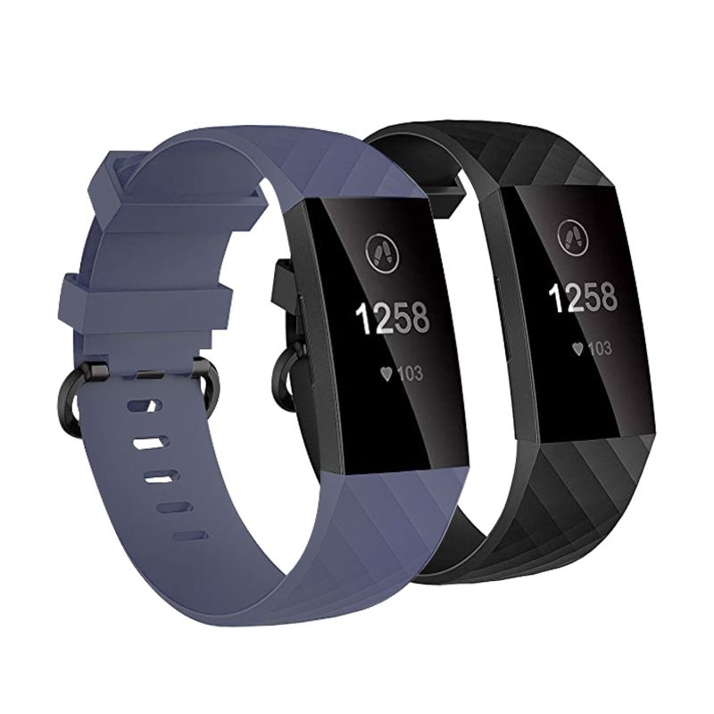 2 Pack Insten Silicone Watch Band Compatible with Fitbit Charge 3, Charge 3 SE, Charge 4, Charge 4 SE, Fitness Tracker Replacement Bands, Black+Gray, 1 of 10