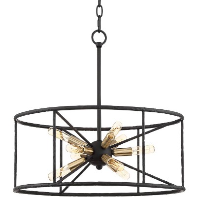 Possini Euro Design Black Sputnik Pendant Chandelier 20 1/4" Wide Modern Drum 9-Light Fixture for Dining Room House Foyer Kitchen