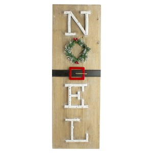 Northlight 23.75" Vertical Beige Wooden Noel Christmas Sign with Santa's Belt - 1 of 3