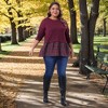 Women's Plus Size Patchwork Plaid Contrast Hem Crew Neck Long Sleeve Casual Fall Peplum Blouse - Agnes Orinda - 3 of 4
