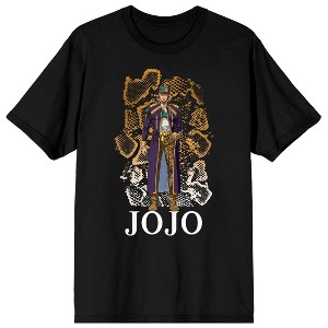 Jojo's Bizarre Adventure Jotaro Kujo, Snake like pattern in Gradient, Logo text on Black Adult T-Shirt - 1 of 4