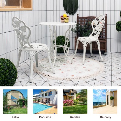 White Cast Aluminum Rose Design Outdoor Bistro Set