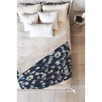 Ninola Design Watery Abstract Flowers Navy Fleece Blanket - Deny Designs