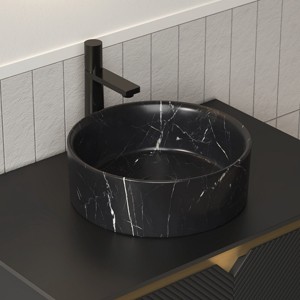 ChicFurnit Bathroom Sinks Vessel Sink Round Sink Vanity Sink Art Basin Countertop Bathroom Sink for Bathroom, Black, 14.17"*14.17"*4.72" - 1 of 4