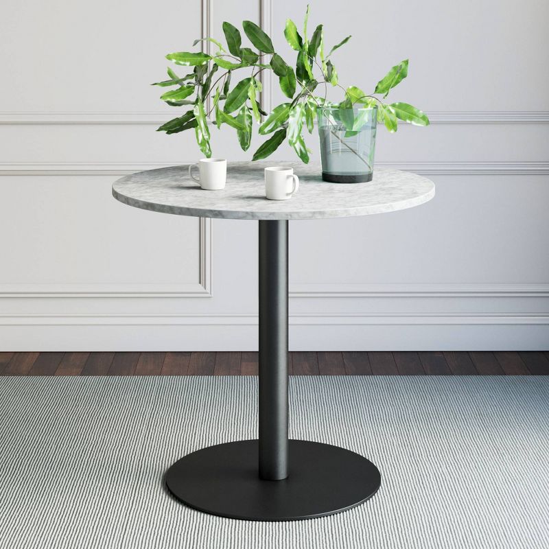 32&#34; Round Bistro Dining Table White Faux Marble/Matte Black Metal - Nathan James, 1 of 4