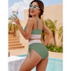 Women  Embroidered Cuff 2 Piece Bikini Sets V Neck Tummy Control High Waisted Swimsuits Bathing Suit with Side Tie Ruched Swimsuit Bottom - 2 of 4