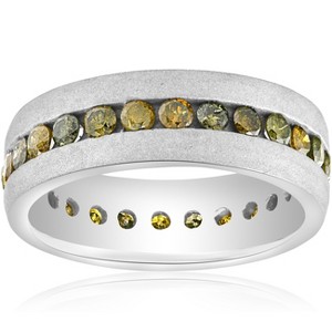 Pompeii3 1 1/4ct Raw Rough Diamond Eternity Ring Mens Satin Wedding Band 14k White Gold - 1 of 4