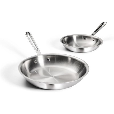 All-Clad D3 3-Ply Stainless Steel Fry Pan Set 2 Piece, 8, 10, Inch Induction Oven Broiler Safe 600F Pots and Pans, Cookware Silver
