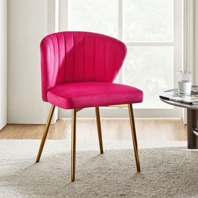 Fuchsia Velvet Upholstered Side Chair with Gold Metal Legs