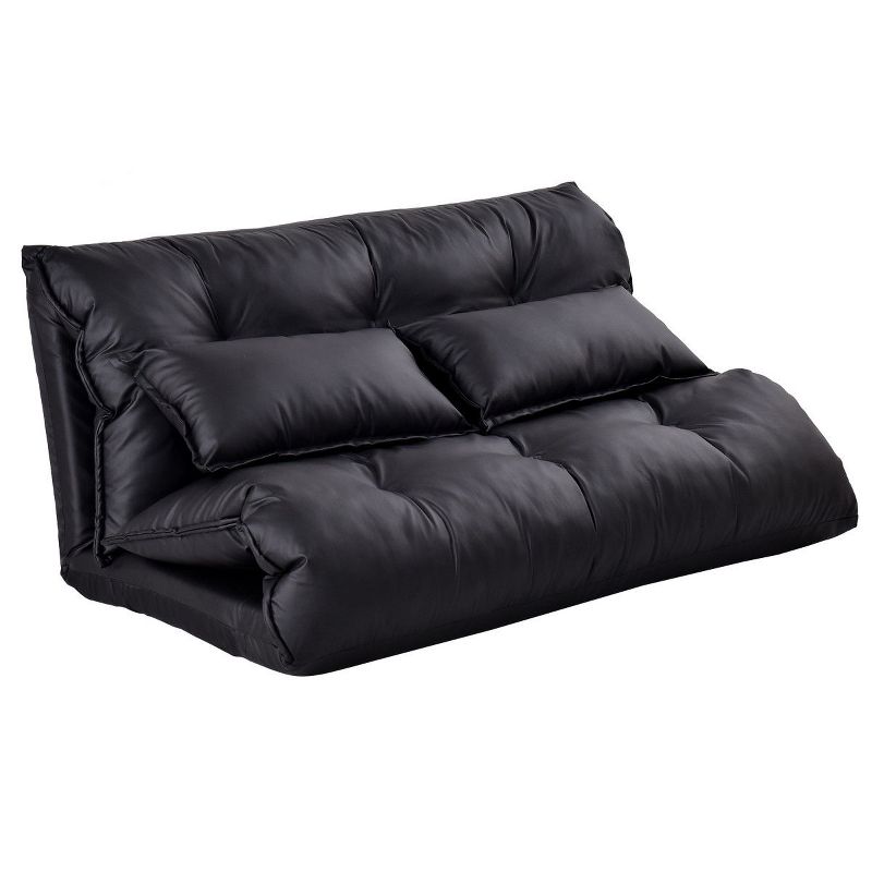 Costway PU Leather Foldable Modern Leisure Floor Sofa Bed Video Gaming 2 Pillows Black, 4 of 8