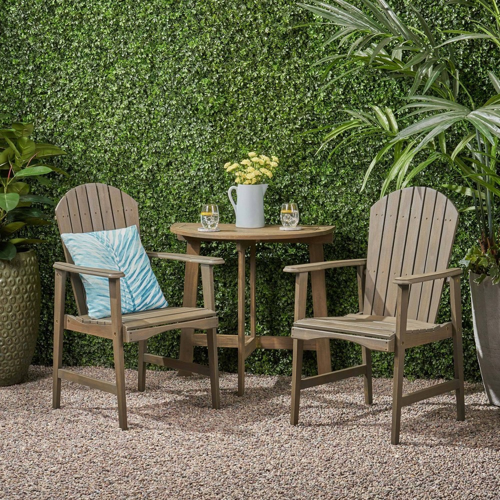 Photos - Garden Furniture 3pc Oso Acacia Wood Half-Round Patio Bistro Set Gray - Christopher Knight