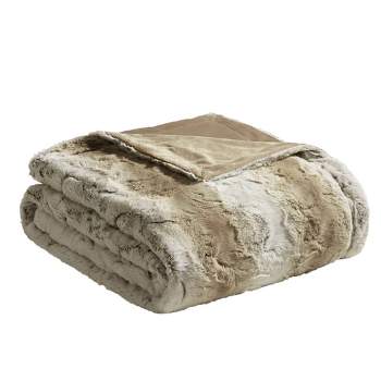 60"x70" Oversized Marselle Faux Fur Throw Blanket Beige - Madison Park