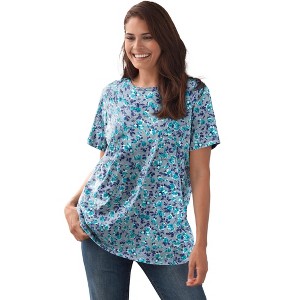 Woman Within Plus Size Perfect Printed Short-Sleeve Crewneck Tee - 1 of 4