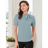 INSPIRE CHIC Women's Bow Tie Neck Solid Color Elastic Cuffs Elegant Office Short Sleeve Blouse - 2 of 4