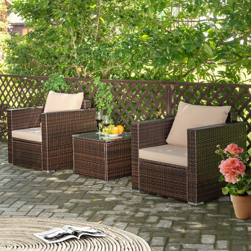Costway 3PCS Patio Rattan Outdoor Furniture Set w/ Cushioned Sofa Coffee Table, 4 of 11