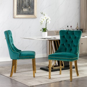 FONTOI Dining Chairs Set of 2 with Nailhead Trim, Comfy Accent Chair with Curved Legs for Dining Room, Green, 19.7"*37.5"*24.6" - 1 of 4