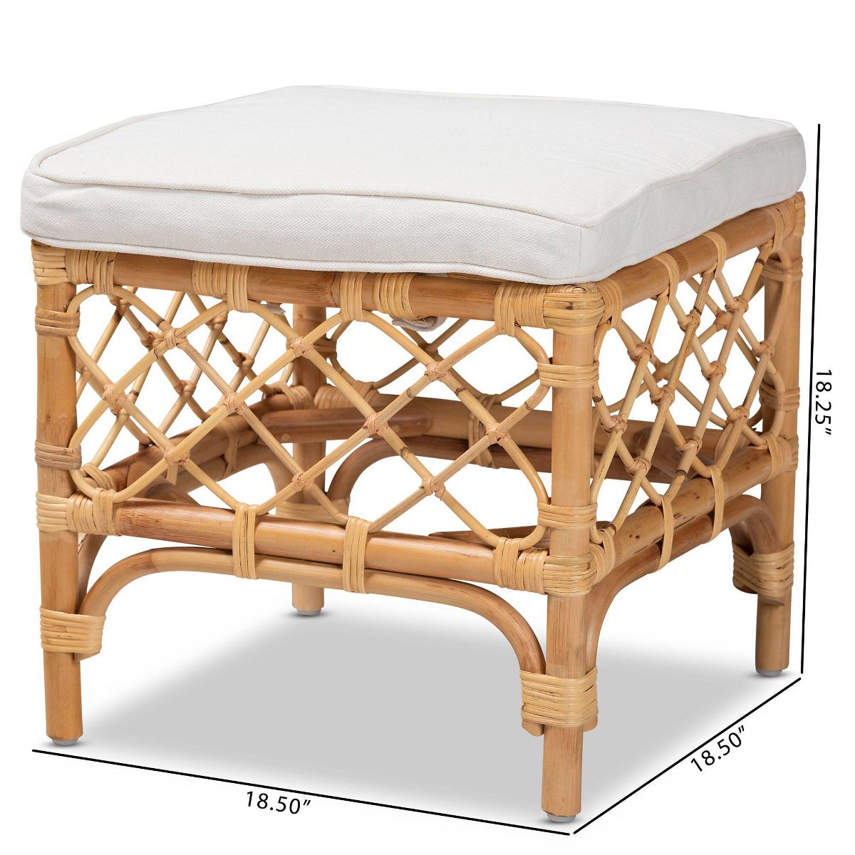Orchard Fabric Upholstered and Rattan Ottoman White/Natural - bali & pari: Comfortable Seating, No Assembly Required - thumbnail 6