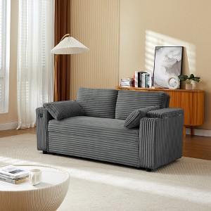 Fabric Sleeper Sofa Bed with Convertible Pull-Out Bed and Armrests with Cup Holders - 1 of 4