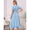 INSPIRE CHIC Women's Smocked Waist Ruffle Hem Square Neck Short Puff Sleeve A-Line Midi Dresses - 3 of 4