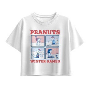Girls' - Peanuts - Peanuts Winter Games Short Sleeve Boxy Graphic T-Shirt - 1 of 4