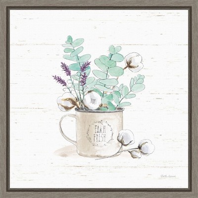 Amanti Art Farmhouse Cotton III Bouquet in Vase by Beth Grove Canvas Wall Art Print Framed 16 x 16-in.