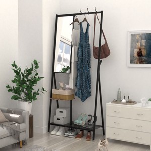 Kumasinova Entryway Coat Rack with Mirror,Hall Tree with Shoe Storage,Freestanding Coat Racks with Aluminum Frame,Clothes Rack for Living Room - 1 of 4