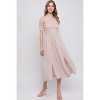 Slickblue Flowy Off-the-Shoulder Dress - Pale Taupe with Smocked Bodice and Side Slits, Sizes S, M, L - 2 of 4