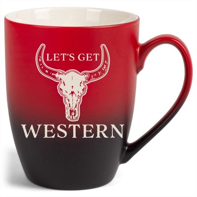 100 North Bull Skull 10 Ounce Red and Black Two Toned Ombre, Comfortably Fits Your Hands, Ceramic Tea Coffee Cup Mug, Let's Get Western