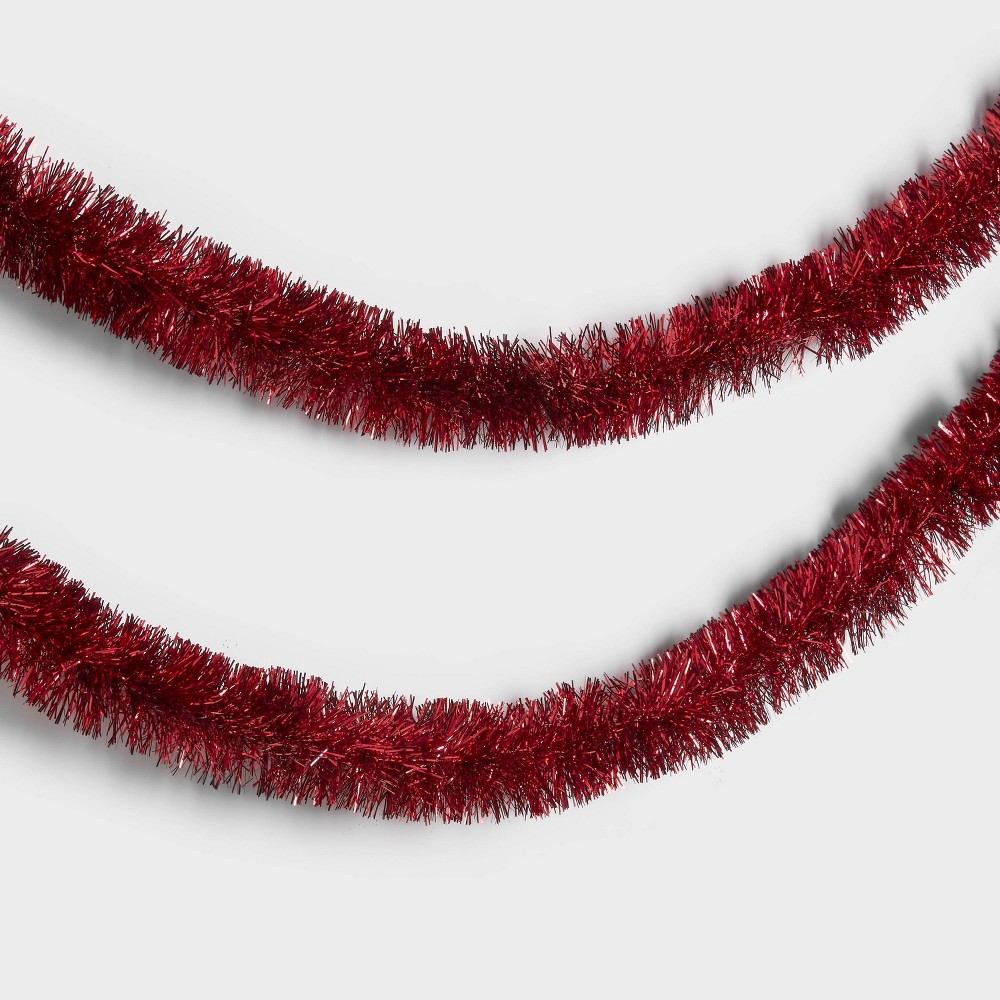 15' Soft & Silky Tinsel Christmas Garland Red - Wondershop™: Festive Holiday Decor, Plastic Material, No Battery Required