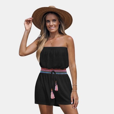 Women's Boho Chic Strapless Tassel Romper for Beach Getaways - Cupshe