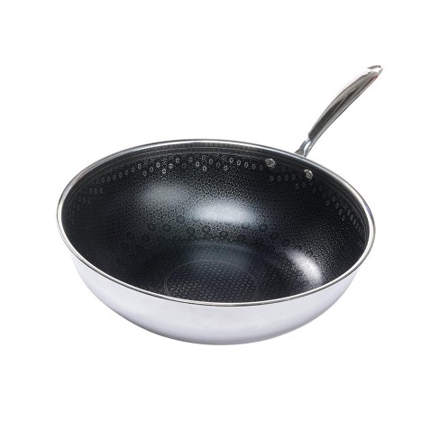 Lexi Home Tri-Ply 5 qt. Stainless Steel Nonstick Wok with Glass Lid