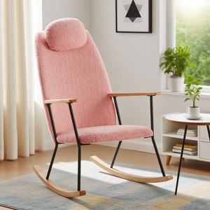 KTMBDW Rocking Chair, Teddy Fabric Upholstered Glider Rocker with High Backrest, Modern Rocking Accent Chairs Comfy Side Chair for Nursery,Living Room - 1 of 4