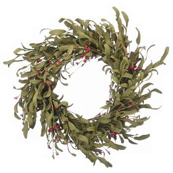 National Tree Company Artificial Autumn Wreath, Decorated with Assorted Grass, Berry Clusters, Autumn Collection, 22 in