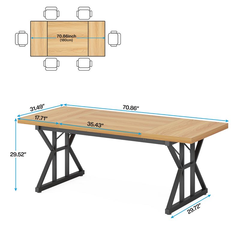 Tribesigns 70.8-inch Farmhouse Dining Table for 6 People, Rectangular Wood Kitchen Table with Heavy Duty Metal Legs for Dining Room, 3 of 10