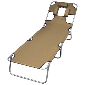 vidaXL Foldable Sunlounger with Head Cushion Adjustable Backrest Taupe - 1 of 4