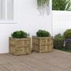 vidaXL Garden Planters - Decorative Outdoor Flower Box - 2 Pcs - Solid Vacuum Pressure Impregnated Pine Wood - 19.7"x19.7"x19.7" - Brown Natural - 2 of 4