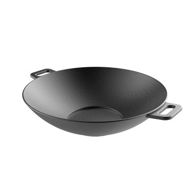 Hastings Home 14" Preseasoned Cast Iron Wok With Handles - Black