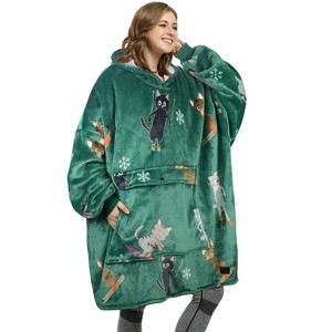 Catalonia Women's Oversized Flannel Blanket Hoodie Sweatshirt, Cozy Warm Blanket Wearable Fleece Pullover, Soft Lounge Sweatshirt for Gift Woman Wife - 1 of 4