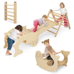 Costway 7-in-1 Indoor Climbing Toys for Toddlers w/ Reversible Ramp Sea Lion Rocker Natural/Multi-colored - 1 of 4