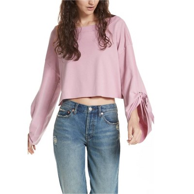 Free People Womens Holala Statement Sleeve Crop Sweatshirt