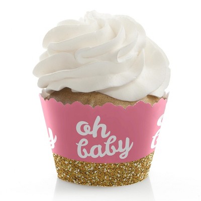 Big Dot of Happiness Hello Little One - Pink and Gold - Girl Baby Shower Decorations - Party Cupcake Wrappers - Set of 12