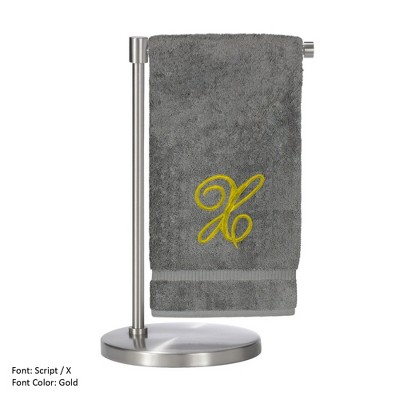 BC BARE COTTON Monogrammed Bath Towel, Personalized Gift, 27 x 54 inches - Set of 2 - Gray - Gold Script