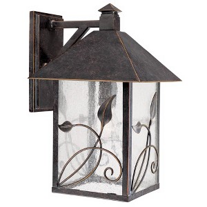 Franklin Iron Works French Garden Rustic Farmhouse Outdoor Wall Light Fixture Bronze Leaf Vine Motif 15" Clear Seedy Glass for Post Exterior Barn Deck - 1 of 4