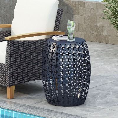 Modern Metal Outdoor End Table Large size No Assembly,blue-Christopher Knight Home