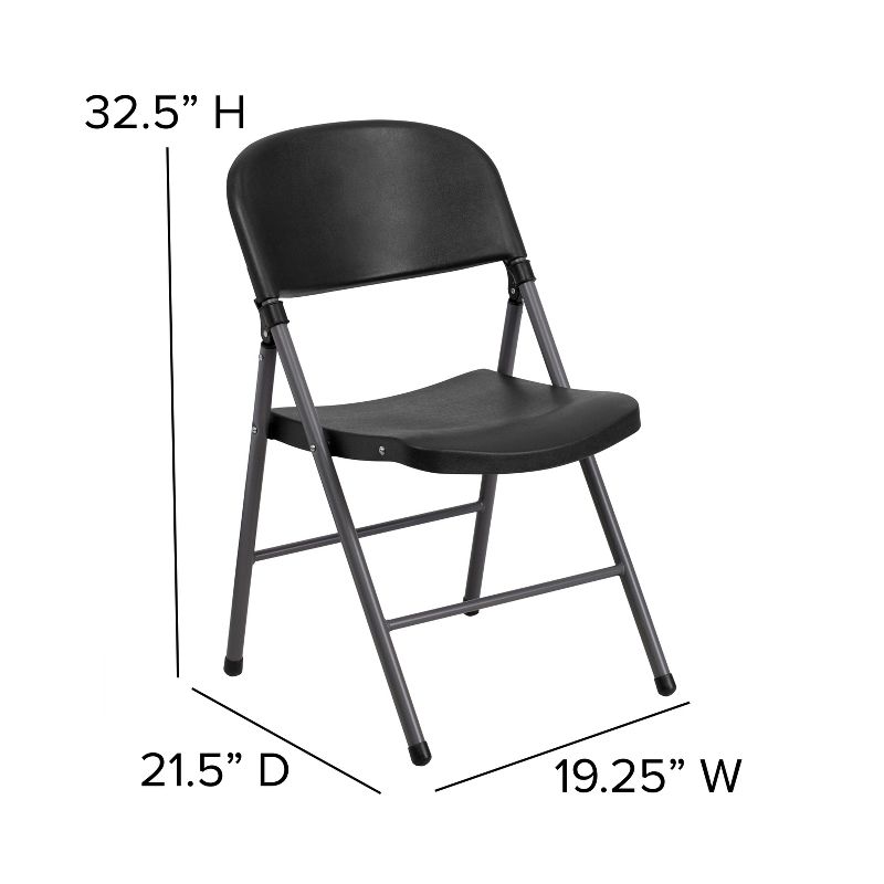 Emma and Oliver 6 Pack 330 lb. Capacity Black Plastic Folding Chair - Charcoal Frame - Event Chair, 5 of 12